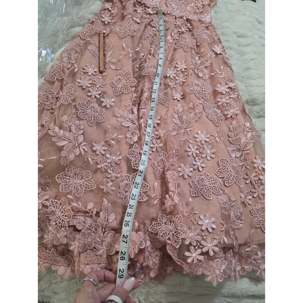 Dress the Population Lace 3D Floral Midi Dress Rose Pink V-Neck Cocktail A-Line - Picture 7 of 7